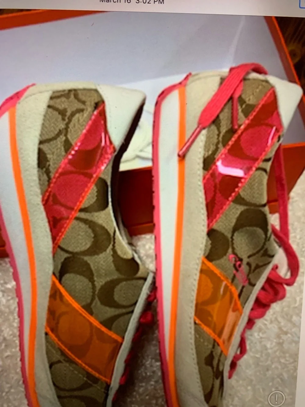 Coach Signature Monogram Sneakers with Pink & Orange Accents - Picture 3 of 9